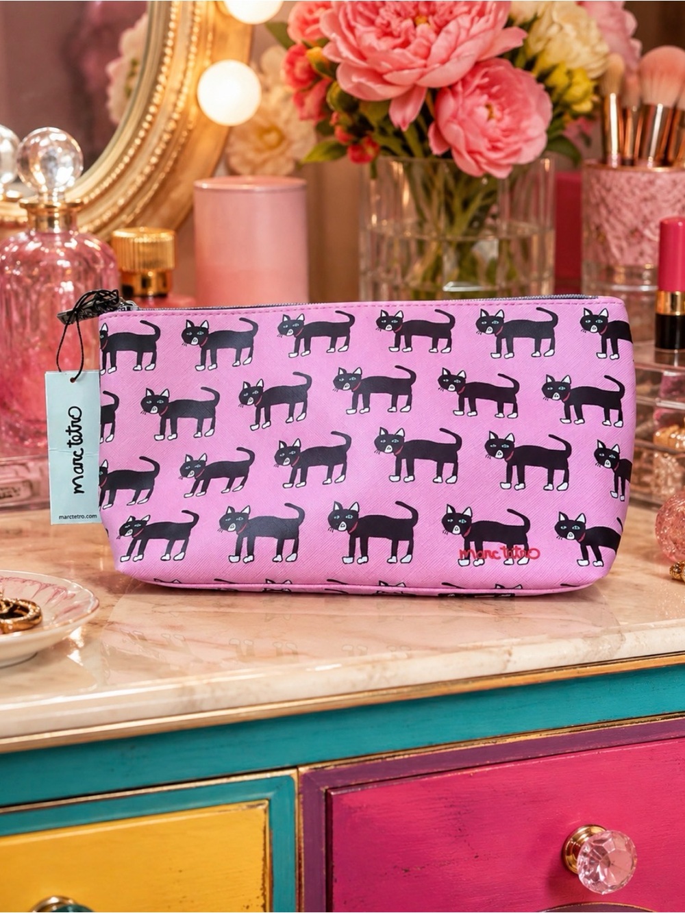 Marc Tetro Black Cat Make up Zipper Clutch Bag New with Tag
